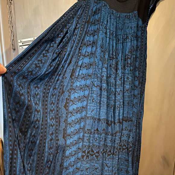 Free People Retro Boho Black & Blue vintage style peasant dress - Picture 7 of 12